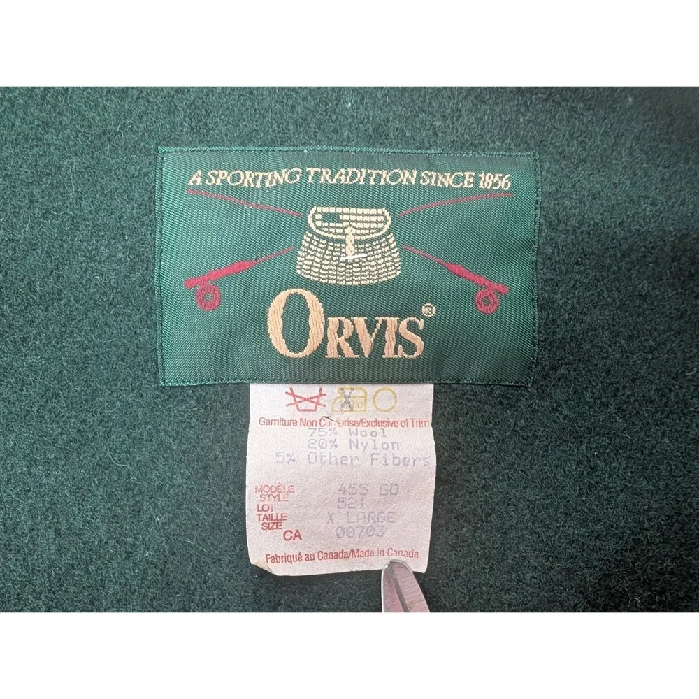 Vintage Orvis Wool Snap Front Sporting Vest Mens XL Green Fishing Made in Canada